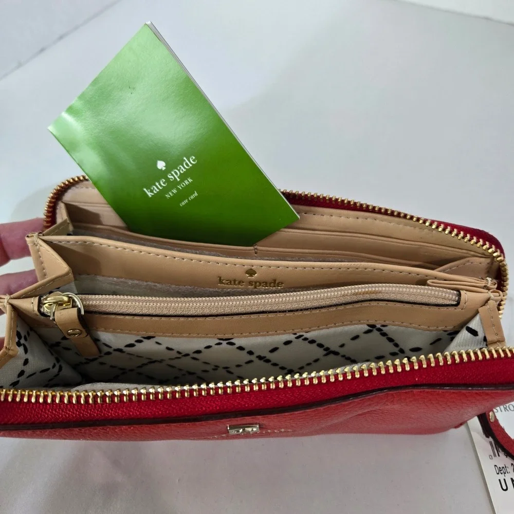 Kate Spade Wallet Persimmon Red Pebbled Leather Zip Around NWT *Flaw*  #1147